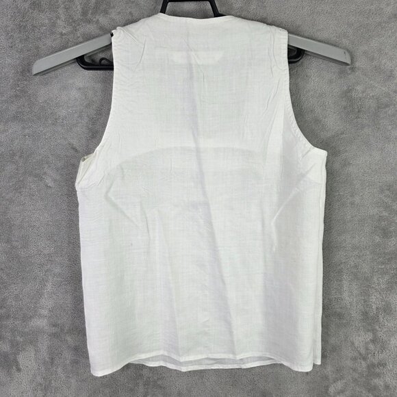 Womens Brett Harrison White Tank Top 100% Linen Embroidered Square Neck Size 10 - Picture 4 of 8